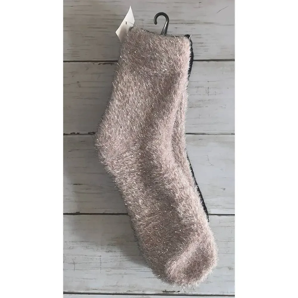 5/$25 NWT Betsey Johnson Fuzzy Lurex Metallic & Plain Black Crew Socks